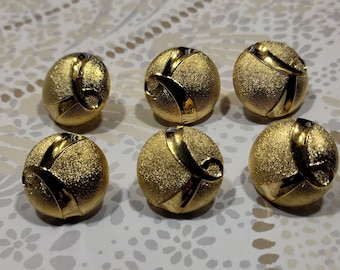 Vintage Gold Tone Shiny Shank Ribbon Design Buttons Set of 6