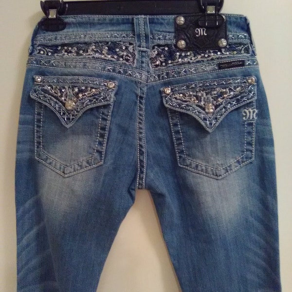 Miss Me Silber Bestickt Dicke X Stitching Light Wash Bootcut Mid-rise Jeans Größe 62