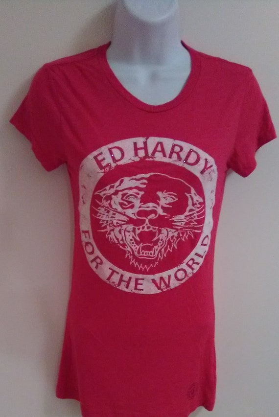 REDUCED! Ed Hardy Pink & White "For the World" T-s