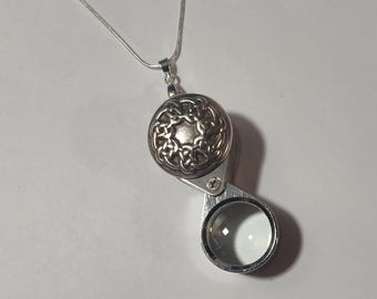 Magnifying Glass Oxidized Silver Tone Celtic Style Jeweler's Loupe Pendant Necklace 20 x