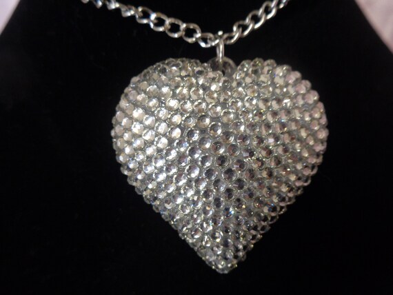 Chunky Vintage Rhinestone Heart Choker Thick Hear… - image 5