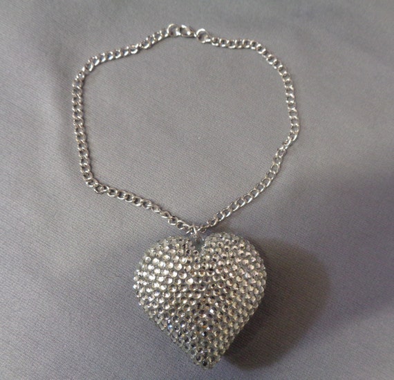 Chunky Vintage Rhinestone Heart Choker Thick Hear… - image 3