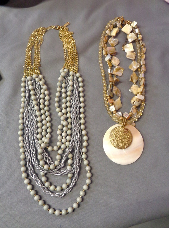 Two Beaded Chunky Statement Necklaces Pair of Cos… - image 1