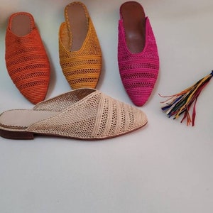 Moroccan handmade shoes made of natural raffia, and soles real leather.Handmade slip Raphia sandals femme  Raffia shoes shoes women