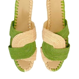 Moroccan handmade shoes made of natural raffia, women shoes leather.Handmade slip Raphia sandals femme  Raffia shoes shoes women