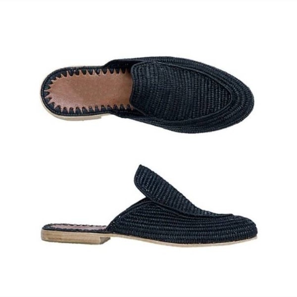 Moroccan handmade shoes made of natural raffia, and soles real leather.Handmade slip Raphia sandals femme  Raffia shoes shoes women