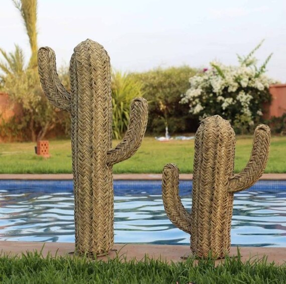 Moroccan Decorative Straw Cactus, Handmade straw cactus rattan, Cactus  doum