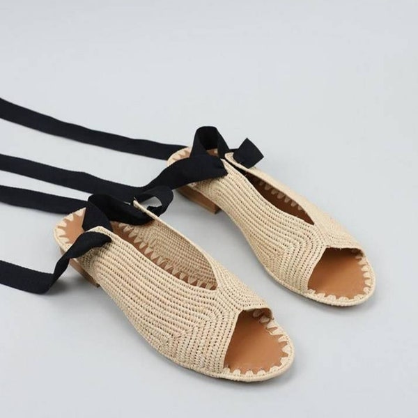 Moroccan handmade shoes made of natural raffia, and soles real leather.Handmade slip Raphia sandals femme  Raffia shoes shoes women