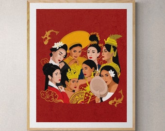 Digitale asiatische Frauen Kunst, asiatische Kultur Feier Druck, Südostasien, Ostasien, Frauen Illustration, digitaler Download