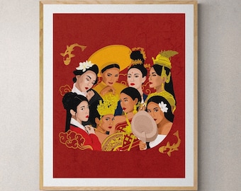 Cultural Celebration Art Print | Asian Women Illustration of Chinese Korean Thai Vietnamese Japanese Women
