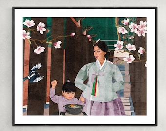 Asian Mom Daughter Art - Etsy