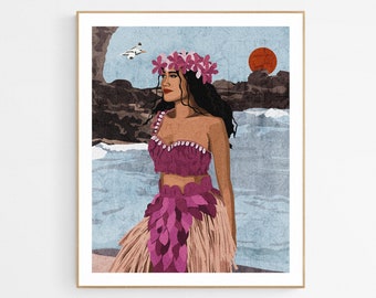 Lámina artística de chica samoana: decoración playera de inspiración polinesia