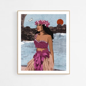 Polynesian-Inspired Art Samoan Art, Hawaiian Modern, Samoan Girl, Pacific Island Illustration, Beach Home Decor