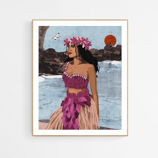 Polynesian-Inspired Art Samoan Art, Hawaiian Modern, Samoan Girl, Pacific Island Illustration, Beach Home Decor