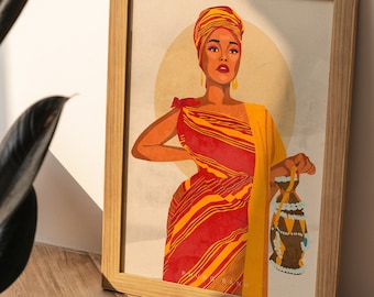 Somalische Kultur, Afrikanische Frau Kunstdruck, Women of Color Illustration, feministische Kunst, Schwarz Empowerment, Wanddekoration, Geschenk für Sie
