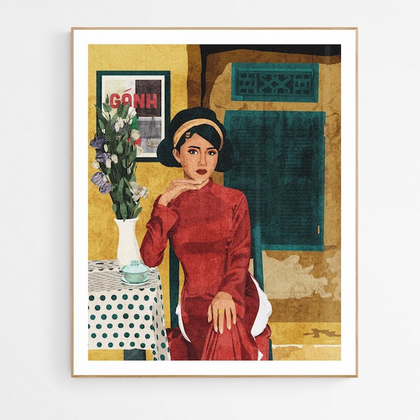 Vietnamese Woman Ao Dai Art Print, Co Ba Sai Gon Art, Asian Woman Illustration, Vietnamese Artist, Culture, Asian Artwork, Vietnam Ao Dai