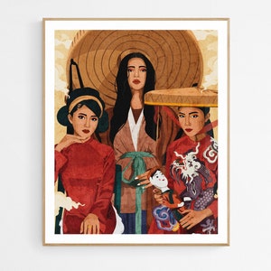 Viet Art Vietnamese Women Ao Dai Art, The Viet Squad Art Print, Asian Woman Illustration, Vietnamese Culture Art, Ao Giao Linh, Ao Dai