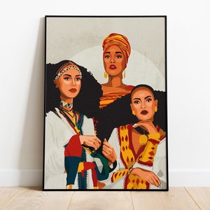 African Trio Art Print, Women of Color Illustration, Feminist Art, Ethiopian, Habesha, Somalia, African Women