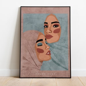 Women in Hijab Art Print, Wall Decor, Empowered Muslim Women, Best Friends, Sister Gift Idea, Feminist Poster