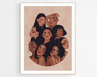 Women of Color Empowerment Art Print: Culture Illustration for Wall Decor | Feminism & Sisterhood