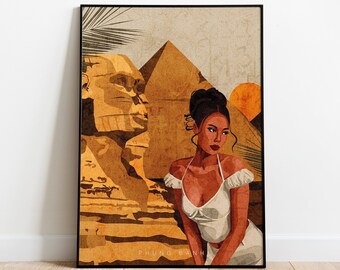 Traveling to Egypt Art Print, Woman Illustration, Landscape Art, Vacation & Travel Enthusiast, Empowering Art