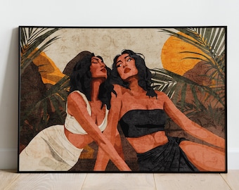 Soulmates Art Print: Sisterhood and BestFriends Illustration | Wall Decor for Women and Girls