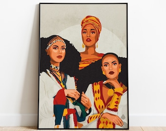 African Women Art Print: Ethiopian, Somali, Habesha Illustration