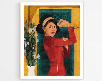 Viet Woman in Ao Dai Art Print: Vietnam Asian Empowerment, Vintage Culture Wall Decor