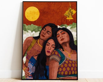 Indian Women in Traditional Attire Art Print Decor: South Asian Culture / Brown Girl Illustration