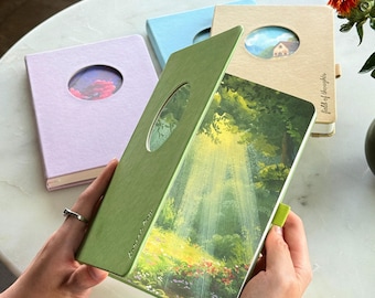 Nature Inspired Journal, A5 Vegan Leather Notebook, Landscape Artwork, Lined & Grid Paper, 180 flat lay, 120gsm Thick
