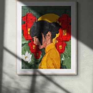 China Town Art Print, Woman Illustration, Chinese Art, Asian Culture, Asian Artwork, Red Lantern, Asian American Art Prints for Home Decor image 3