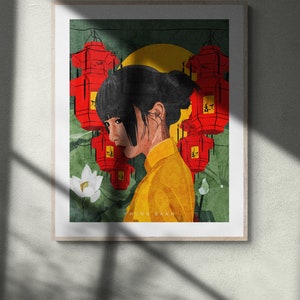 China Town Kunstdruck, Frau Illustration, chinesische Kunst, asiatische Kultur, asiatische Kunstwerk, rote Laterne, asiatisch-amerikanische Kunstdrucke für Wohnkultur Bild 3