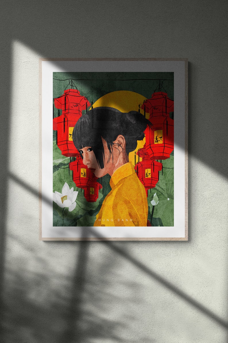 China Town Art Print, Woman Illustration, Chinese Art, Asian Culture, Asian Artwork, Red Lantern, Asian American Art Prints for Home Decor image 3