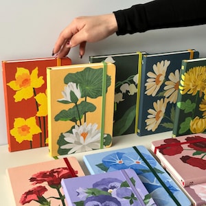 12 Birth Flower Notebook, Linen Cover Diary Journal, Lined Notebook, Personalized birthday gift, Floral journal for diary, Lined paper
