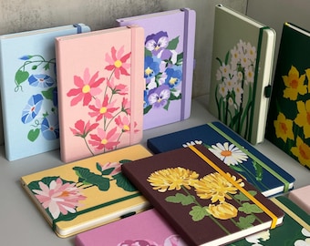 Carnets floraux sur le thème du mois de naissance 2.0 - Carnet en lin, papier compatible avec les stylos-plumes, cadeau d'anniversaire - 120 g/m², 128 pages
