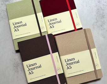 A5 Linen Journal Notebook, Plain Cover Minimalist Fabric Diary Notebook, 120gsm, Elastic Closure, Bookmark Ribbon