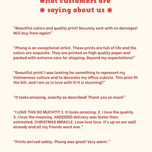 May include: A collection of customer reviews about an artist's prints. The reviews highlight the quality of the prints, the artist's exceptional talent, and the positive customer experience. The text includes phrases like "beautiful colors", "high quality paper", "beyond my expectations", and "love love love".