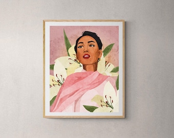 Asian Woman Portrait in Ao Dai with Lilies Blooming: Vietnam Culture Illustration