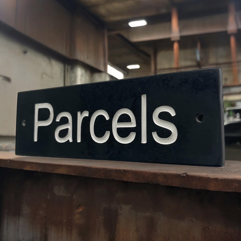 Mail Fragical Sign PARCELS Signs, Natural Slate House Sign to Fit on Parcel or Mail Box ...