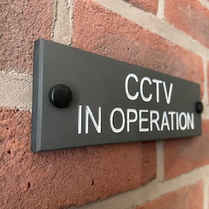 Hand Carved Slate CCTV In Operation Sign - (20cm x 6cm)