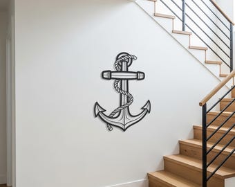 Anchor Metal Wall Art for Nautical Decor, Rope Anchor Wall Hanging, Ocean-Themed Metal Sculpture for Home, Office & Beach Houses
