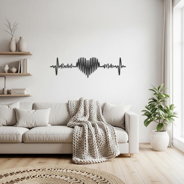 Personalisierte Herzschlag Metallwandkunst, benutzerdefinierte Paarnamen