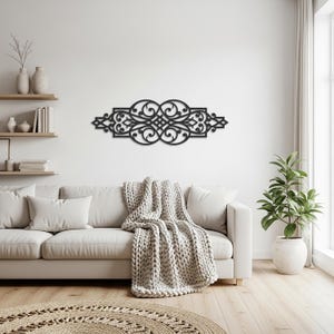 Elegante metalen wandkunst scroll, lasergesneden decoratieve metalen wanddecoratie, vintage patroon muuraccent voor woonkamer, hal, gang