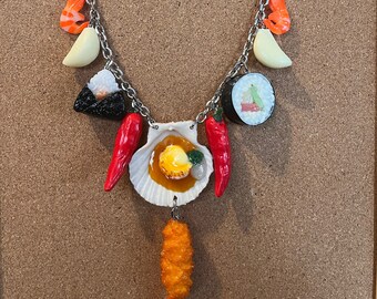 Simulation Food Necklace | Sushi | Gyoza | Tempura Prawn | Prawn | Garlic Clove | Life Size | Quirky Accessories | Food Jewellery |