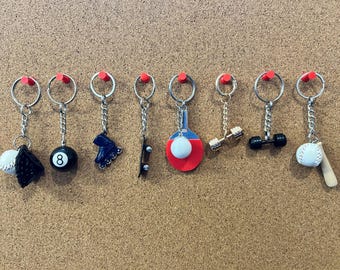 Sports Keyrings | Baseball | Snooker | Rollerblade | Skateboarding | Ping Pong | Funky Accessories