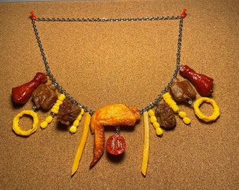The Ultimate BBQ Necklace | Simulation Food | Quirky Accessories | Chicken | Steak | Corn | Chips | Unique Jewlery |