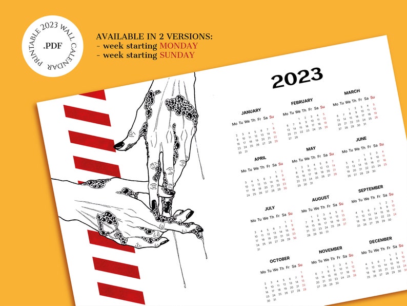 PRINTABLE CALENDAR 2023 HYGIENE One Year Sheet Inktober Etsy UK