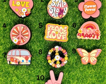 Groovy Peace & Love Clog Charms - Handmade Shoe Decoration