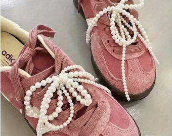 White Pearl Bow Knot Sneaker Charm - Shoe Accessories, Dainty, 2 pc Set