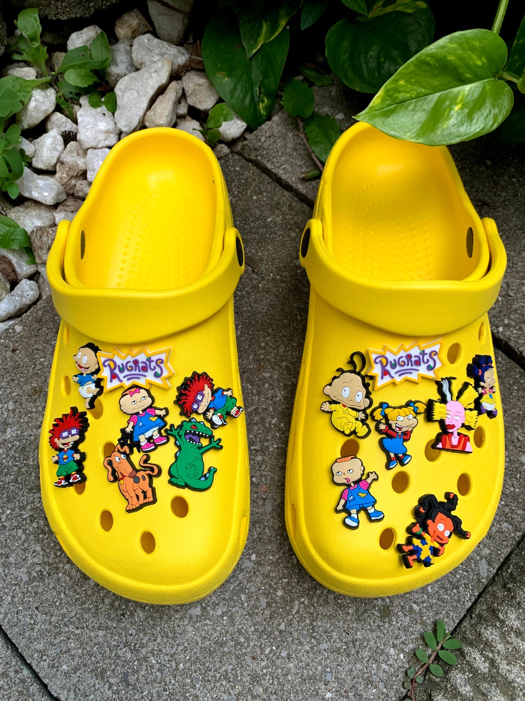 CROC CHARMS DESIGNER CROCS NEW IDEA CROC SLIDES YELLOW CROCS